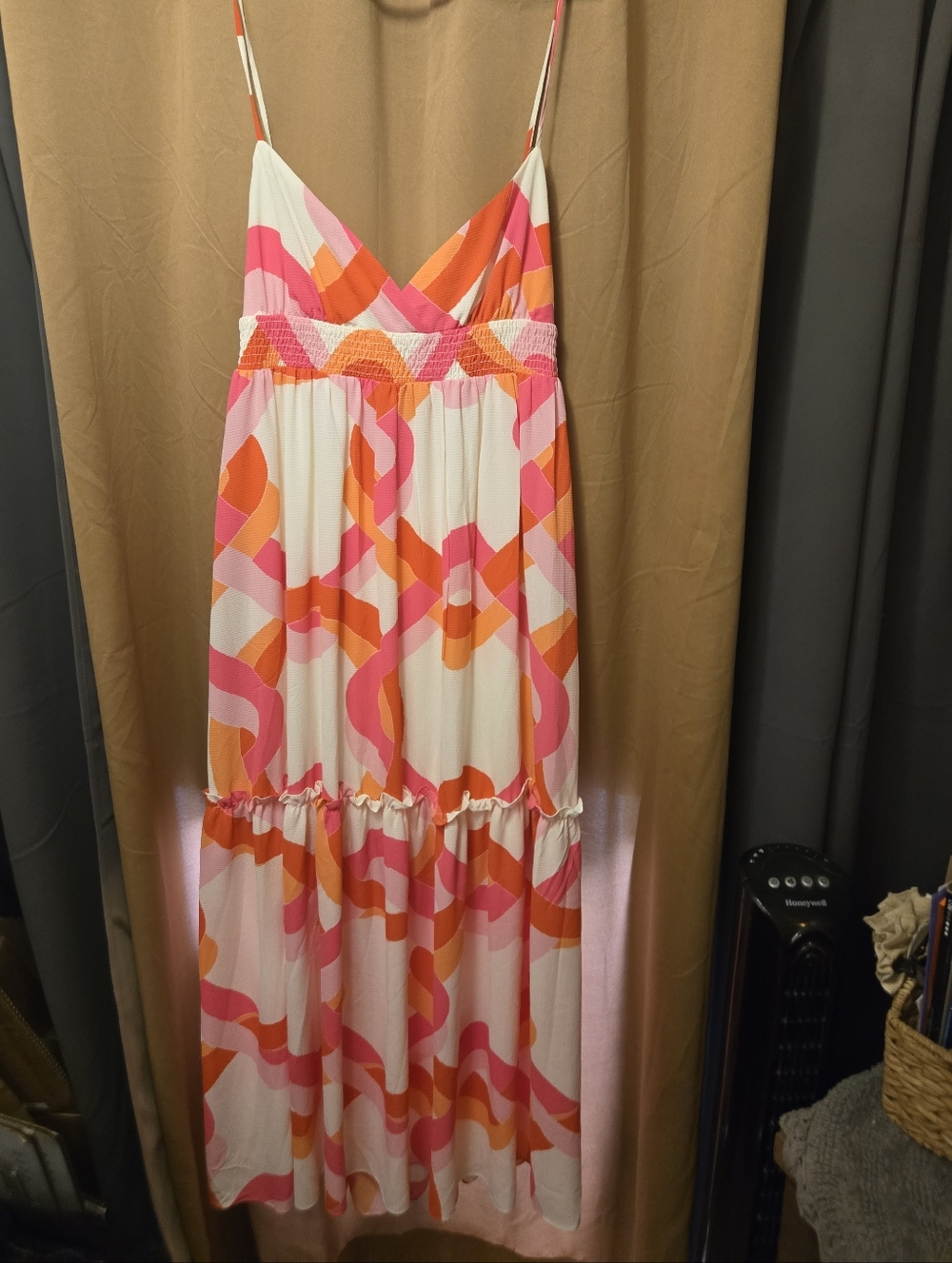 Premier Amour Size 18 Pink & Red Geometric Spaghetti-Strap Maxi Dress - Picture 2 of 6